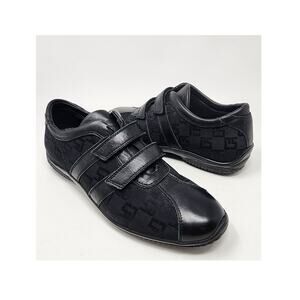 St. John Logo Trainers Women 7 Black Fabric Leather Hook & Loop Closure Sneaker